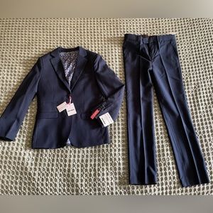 Boys navy two-piece suit.